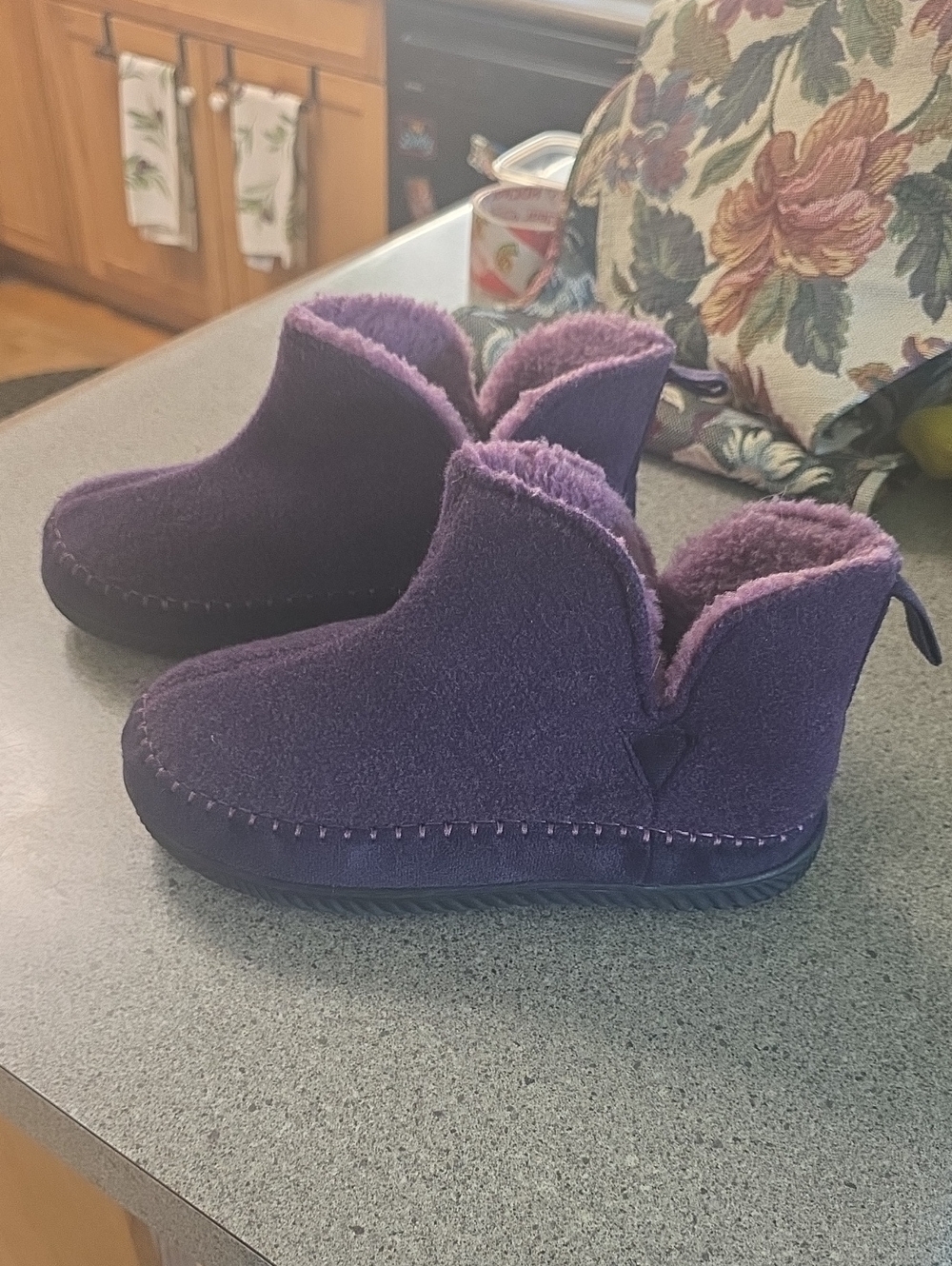 Womens Cozy Faux-Suede Purple Bootie One-Piece